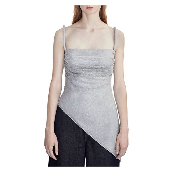 ET OCHS Tops - ET OCHS Womens Silver Drape Front Asymmetrical Hem Sleeveless Square Neck Top 2